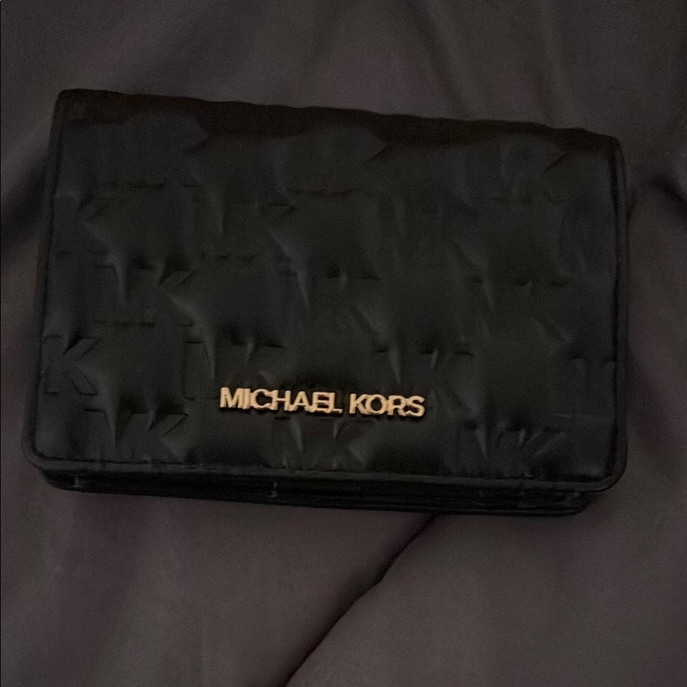 Michael Kors Black Embossed Clutch with Gold Logo